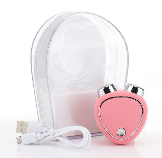 MicroLift Visage appareil de beauté à micro-courants rose avec étui transparent et câble USB pour raffermir et tonifier la peau du visage