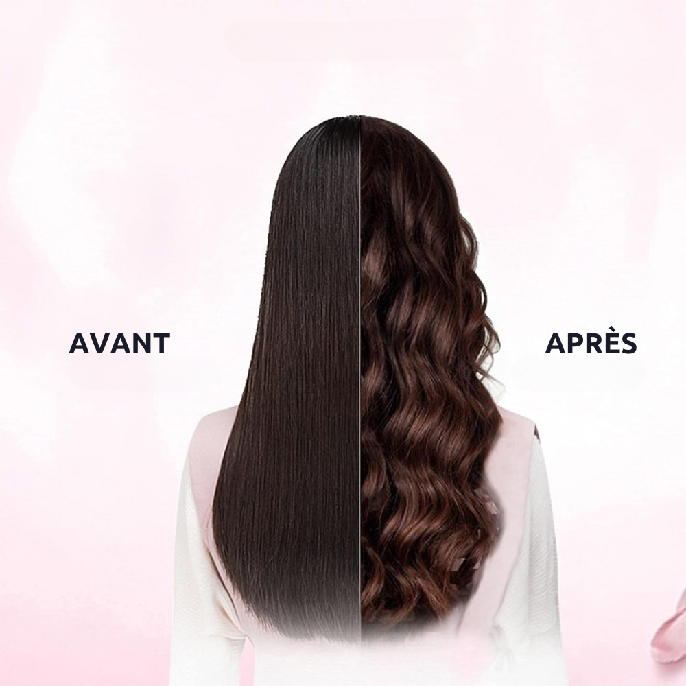 curlmagic fer à boucler sans fil avant et après boucles parfaites sur cheveux longs bruns