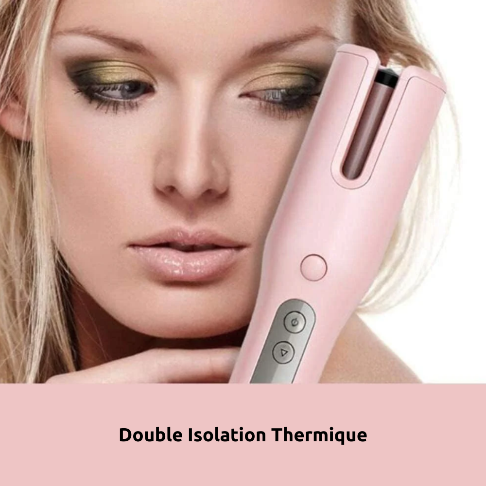 curlmagic fer à boucler sans fil rose avec double isolation thermique, design compact pour boucles parfaites