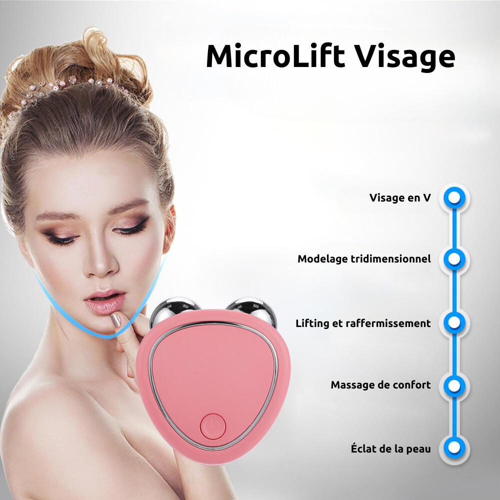 MicroLift Visage appareil de beauté rose pour lifting, modelage 3D, raffermissement et éclat de la peau