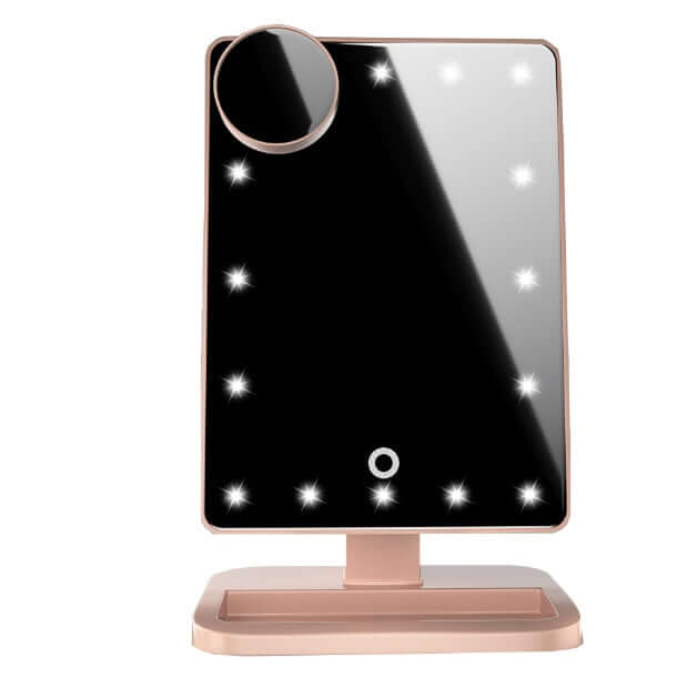 Miroir de maquillage tactile avec 20 LED, haut-parleur Bluetooth et loupe grossissante x10.